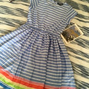 Girl’s Cotton Blue Rainbow Striped Dress